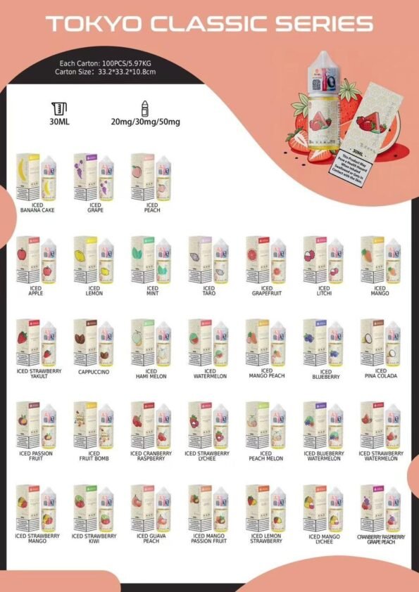 Variety of flavored vape juice bottles